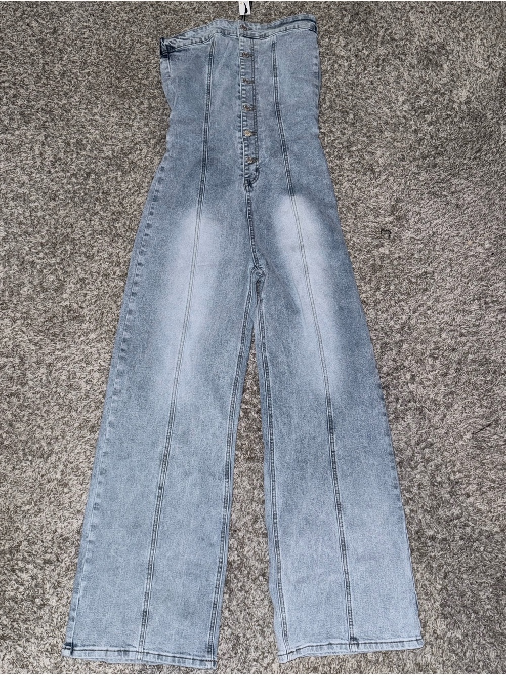 Women’s Acid Wash Denim Button-Front Wide-Leg Jumpsuit – Size M – New